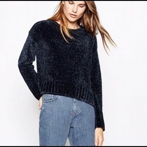 Zara Sweater Chenille Plush Black, Batwing Sleeve